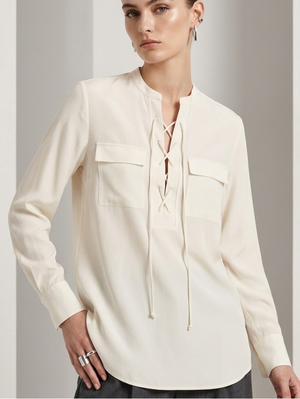 AnnTaylor Laced Long Sleeve Blouse Cream S NWOT